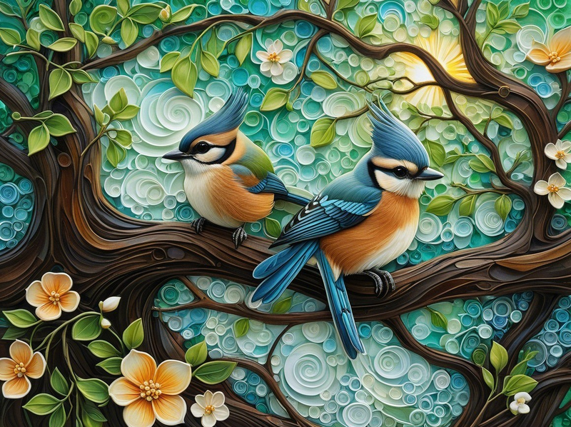 Modern Canvas Wall Art Home Decor - Pair Of Bluejay