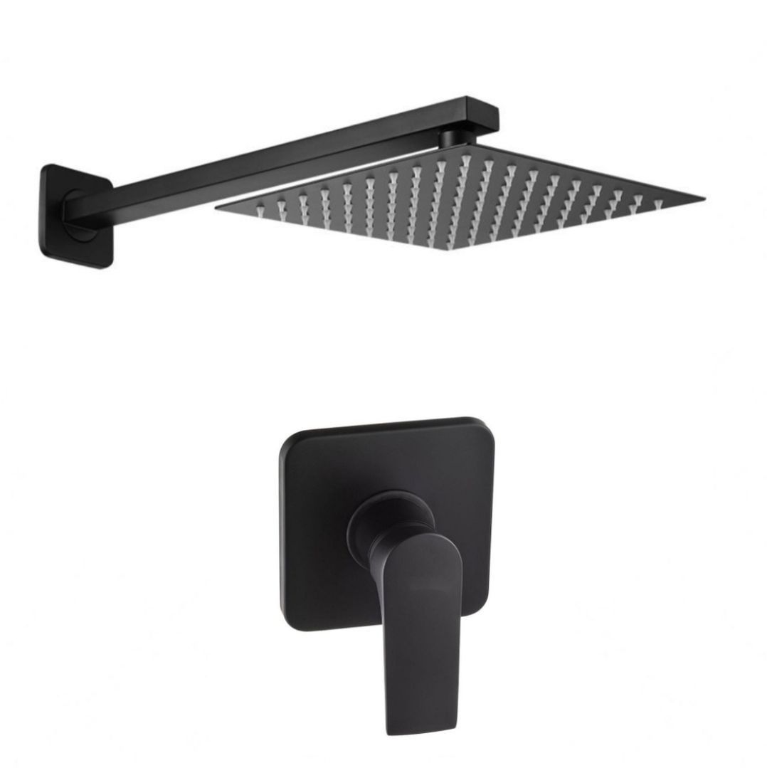 3 Piece Bathroom Rain Shower Mixer Set System Shower Arm Valve Kit Black