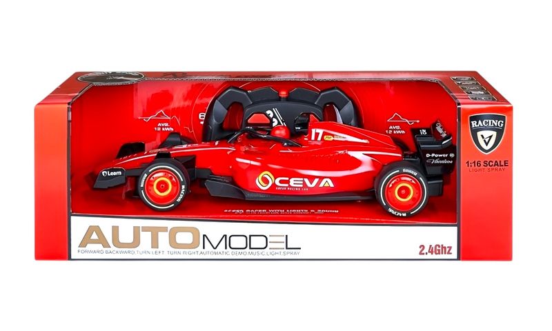 F1 1:16 Scale Remote Control Spray Racing Car with Lights &amp; Sounds - Red