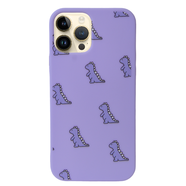 High Quality Cartoon Dinosaur Print Phone Case For iPhone 12 Pro - Purple