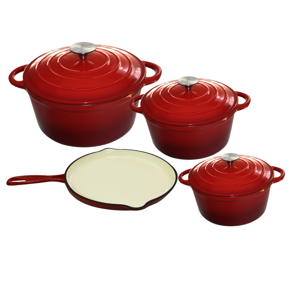 JB LUXX Delica 7-Piece Heavy Duty Cast Iron Cookware Set - Red