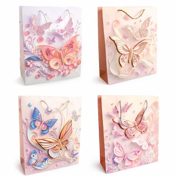 Pack of 4 - 3D Gift Bags Floral Butterfly Design for Party Wedding Birthday
