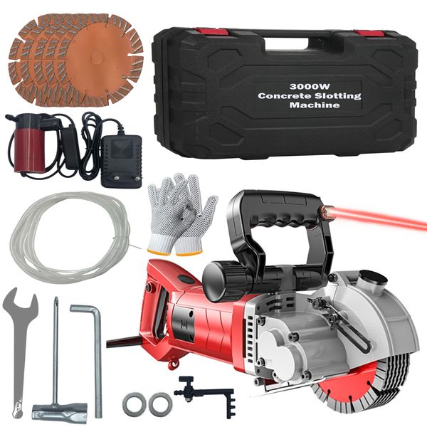 3000W Concrete Slotting Machine with Laser, 5 Blades, Case &amp; Gloves