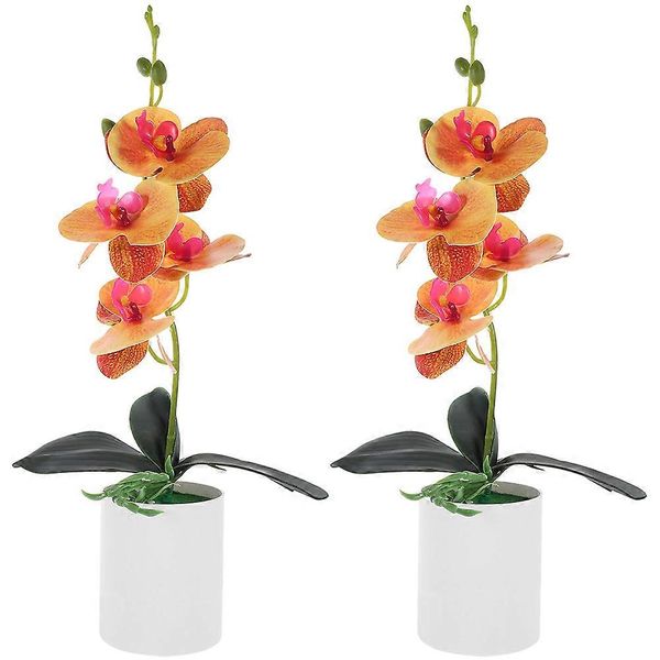 Artificial Potted Flower Orchid Tabletop Artificial Potted Moth Orchids Decor- 2 Pieces