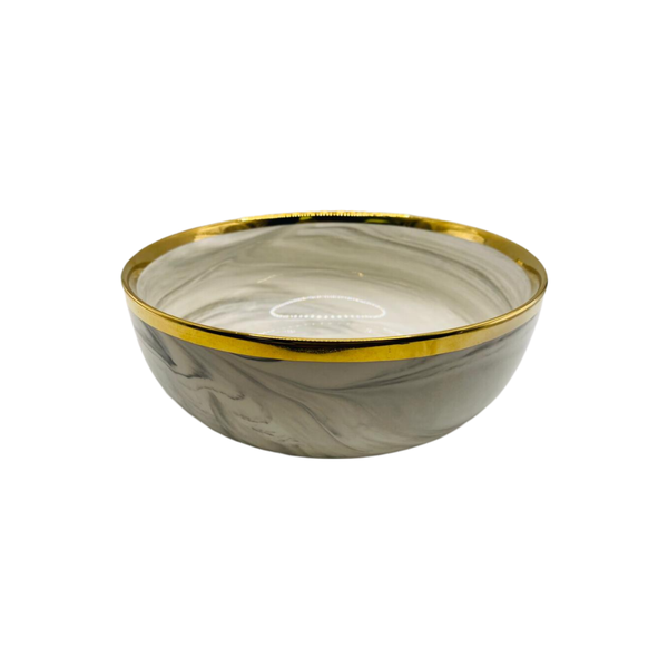 8 Inches Modern Round Ceramic Serving Dish With Gold Top Rim