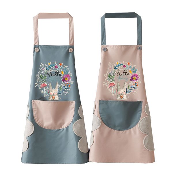 2 Piece Women Kitchen Apron with Big Hand Wipe Pockets, Waterproof