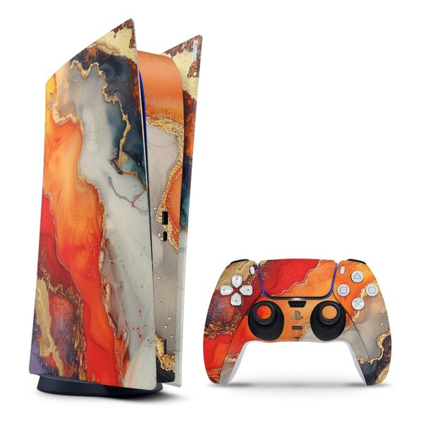 Decal Skin Compatible with PS5 Digital - Vivid Marble Burst Gold (Decal Only)