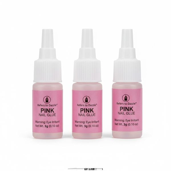 3Pack 3g Pink Nail Glue for Artificial Tips and Repairs With ReVibe Pen