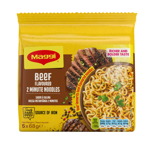 MAGGI 2 Minute Instant Noodles Beef Flavour 5 Pack