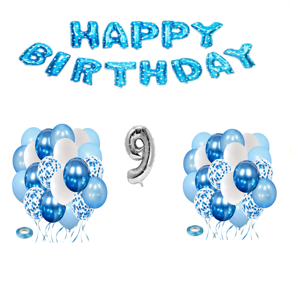 Blue and White Balloon Set 9 years