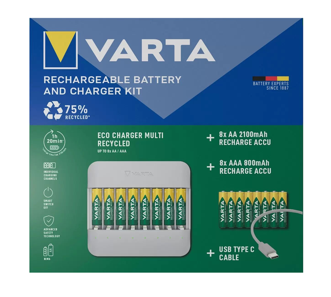 Varta Eco Rechargeable AA + AAA Batteries Kit