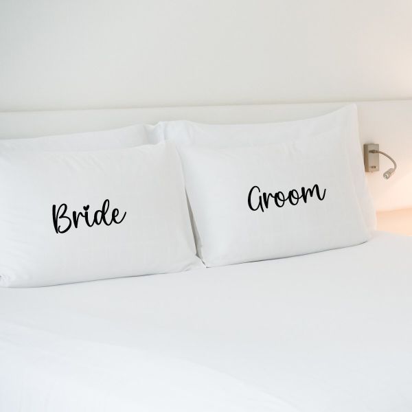 Bride &amp; Groom Matching wedding polycotton pillowcase set