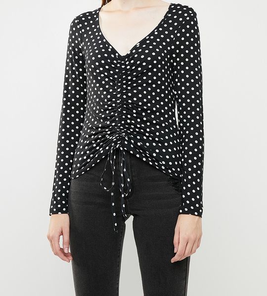 Women's Brave Soul Long sleeve polka dot top with ruched detail - black