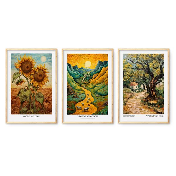 Cape Art Framed Canvas 3 Piece 45x65cm Vincent Van Gogh Iconic Portraits