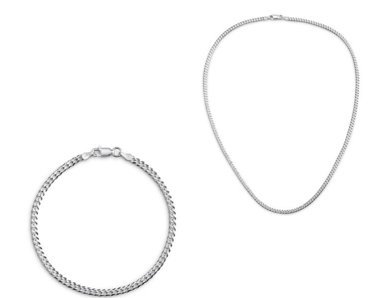Men's 3mm Sterling Silver Chain and Bracelet Set