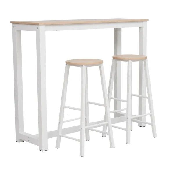 3 Piece Table Set White - Light oak