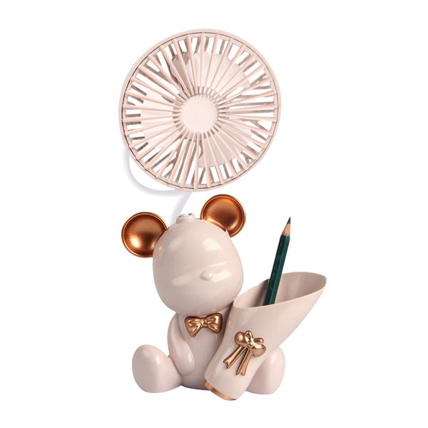 Desk Fan Pen Holder Bear Design Pink