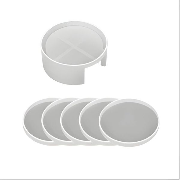 Bestby -6PCS Round Silicone Coaster Molds Kit With Holder For DIY Resin