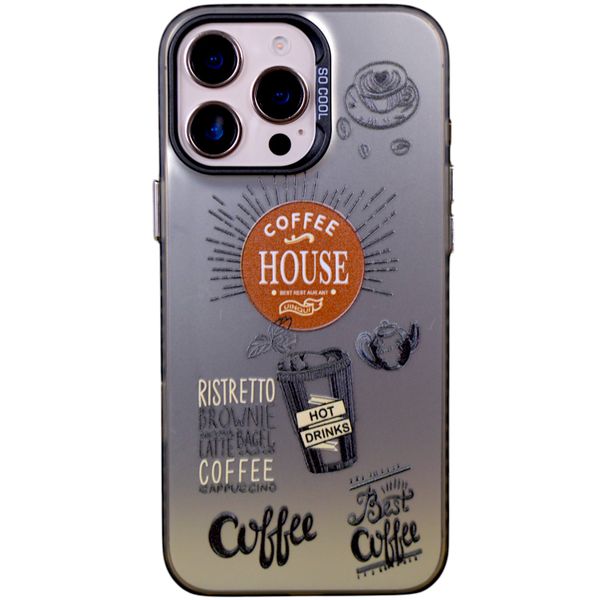 Phone Case with Coffee Themed Print - 15 Pro Max - Silver Chrome