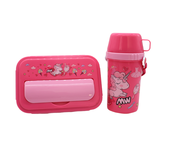 Cartoon Portable Lunch Box with Watter Bottle - Unicorn / Mermaid
