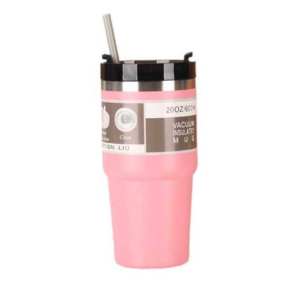 600ML Stainless Steel Travel Portable Vacuum Insulated Flask Cup with Straw