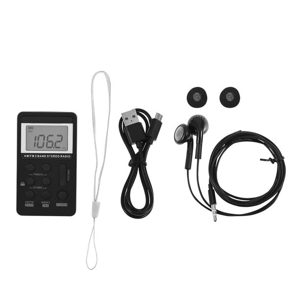 Mini AM/FM 2 Band Stereo Pocket Radio Receiver W/ LCD Display Earphone