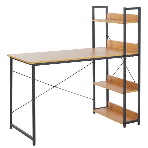 Integrated Industrial-Style Desk with a Three-tier Side Storage Rack