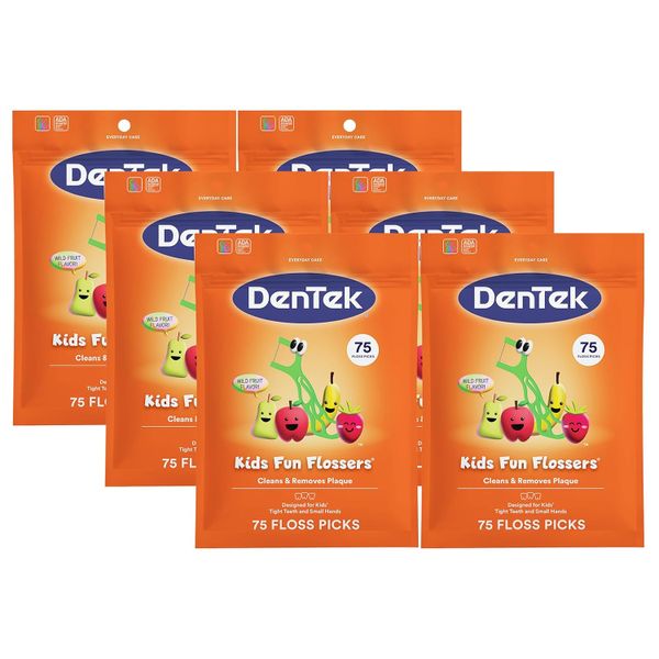 DenTek Fun Flossers - Floss with Wild Fruit Flavor - 75 Picks x 6 Packs