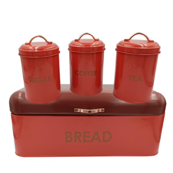DH - Breadbin Retro Design with 3Piece Matching Canister with Gold Handle