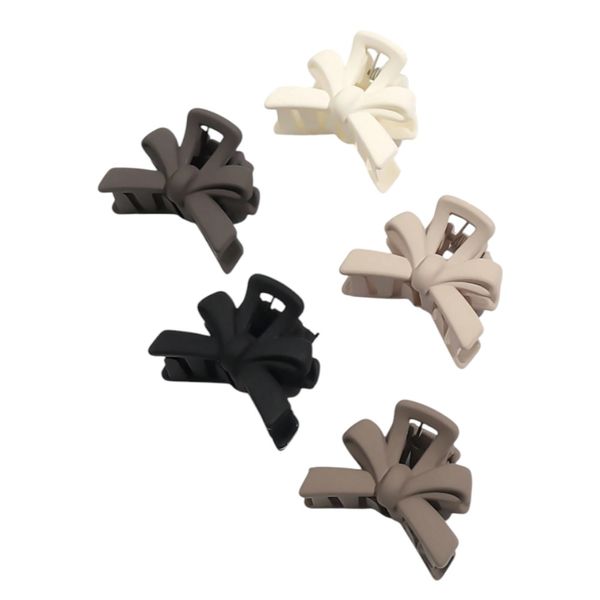 5 Piece Small Bow Shaped Matte Hair Claw Clips - Multicolour