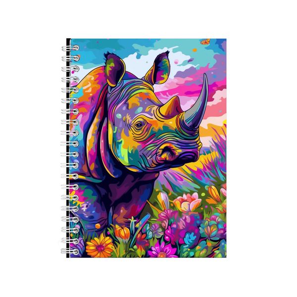 Rhinoceros Yellow Daisies Neon Notebook Gift Idea A4 Notepad Pad 75