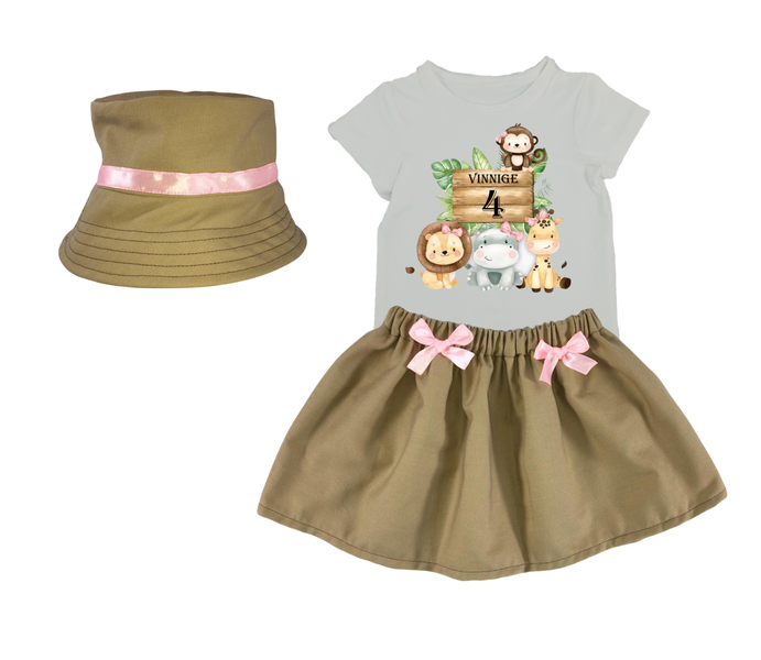Fourth Birthday-Shirt,skirt &amp;hat-Wild One/Safari-Afrikaans