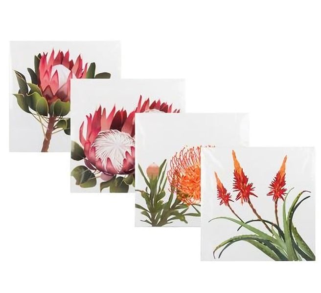 Set of 4 Wall Plaque Canvas Picture Flowers 30x30cm