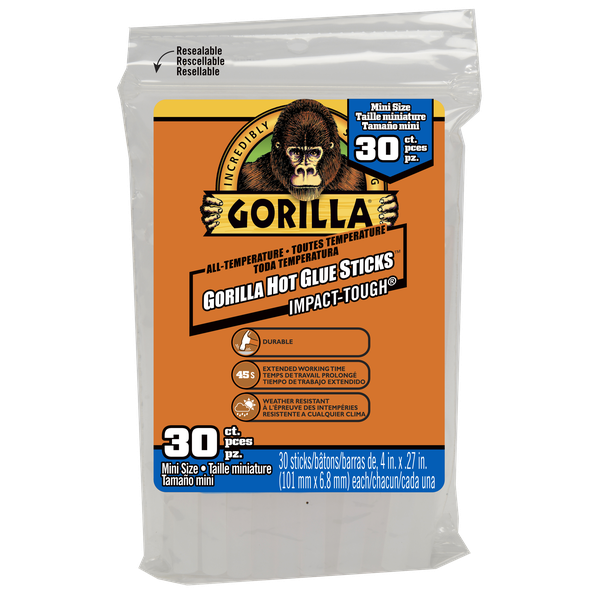 Gorilla Hot Glue Sticks 4inch Mini 30CT