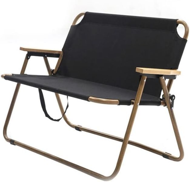 2 Persons Wood Armchair Double Backrest Folding Camping Chair- White