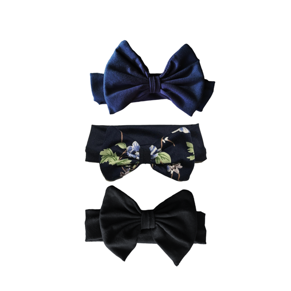 Matching Headbands - 3 Pack - Navy, Black &amp; Navy Floral
