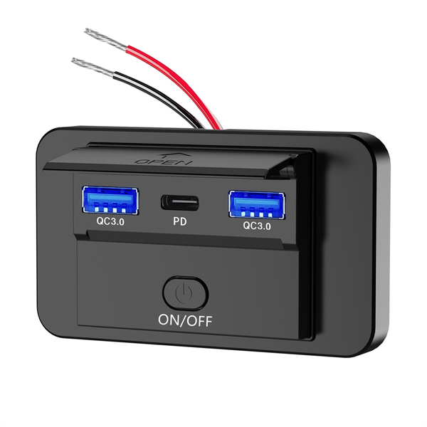 66W 12V Charger Panel QC3.0+PD3.0+QC3.0 USB Outlet Charger Socket