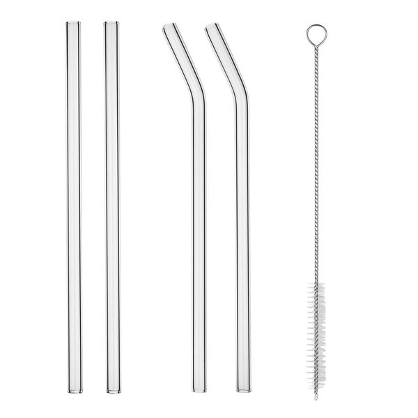 5 Piece - Reusable Glass Drinking Straws with Cleaning Brush