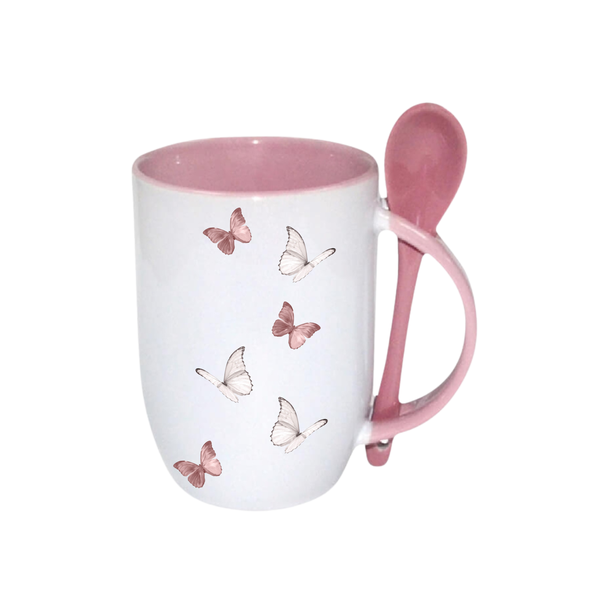 Pink and White Butterfly Printed Coffee mug