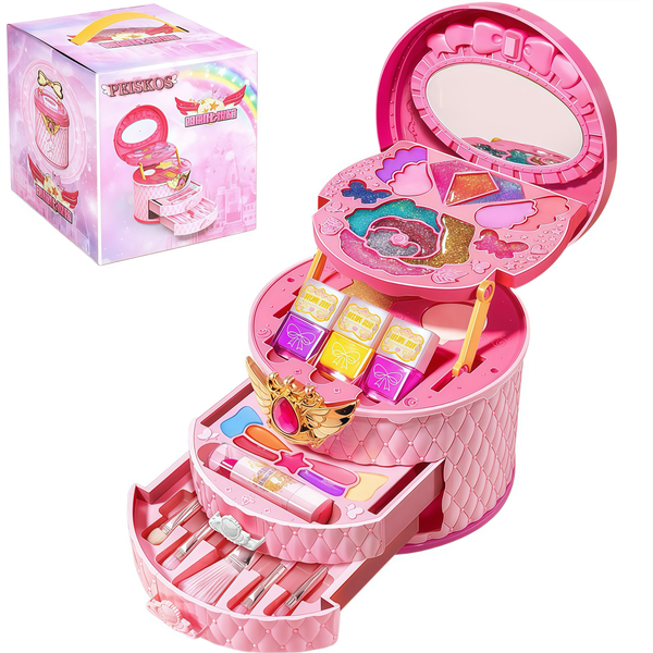 PEISKOS Gorgeous 4 Layers Safe Washable Makeup Toys Kit for Girls Age 6+