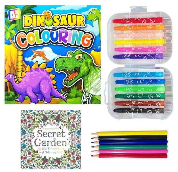 Children Colouring Book with Retractable Crayons and Coloring Pencils