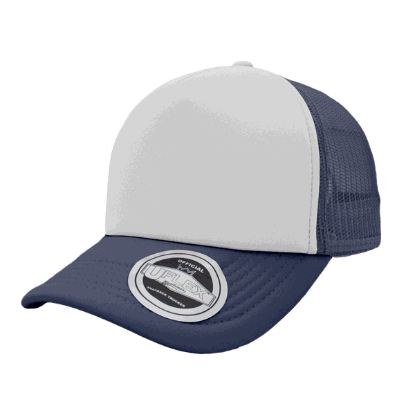 Rebound Navy and White Adjustable, Uflex 5P Curved Trucker Peak Cap Hat