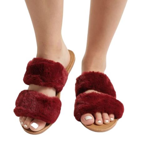 Faux fur clearance double strap slide