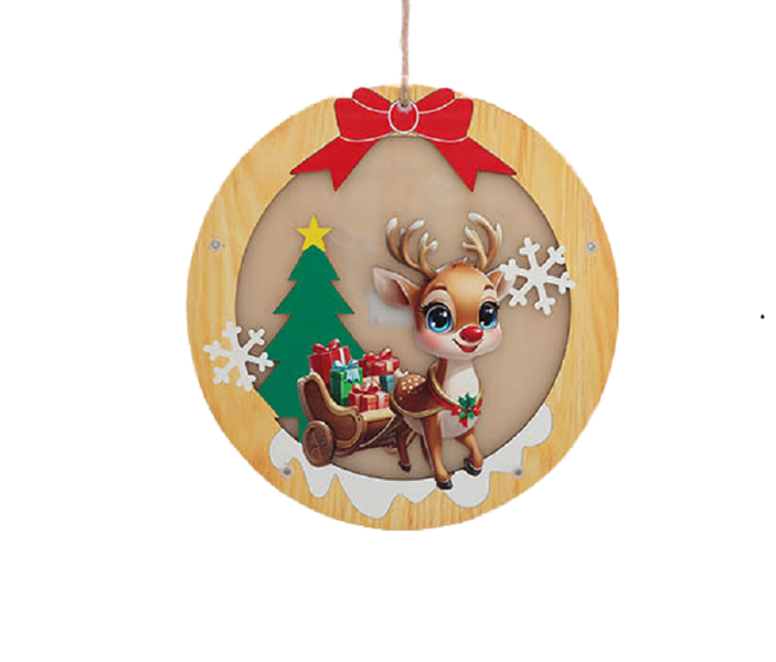 Glowing Christmas Reindeer Wooden Hanging Ornament