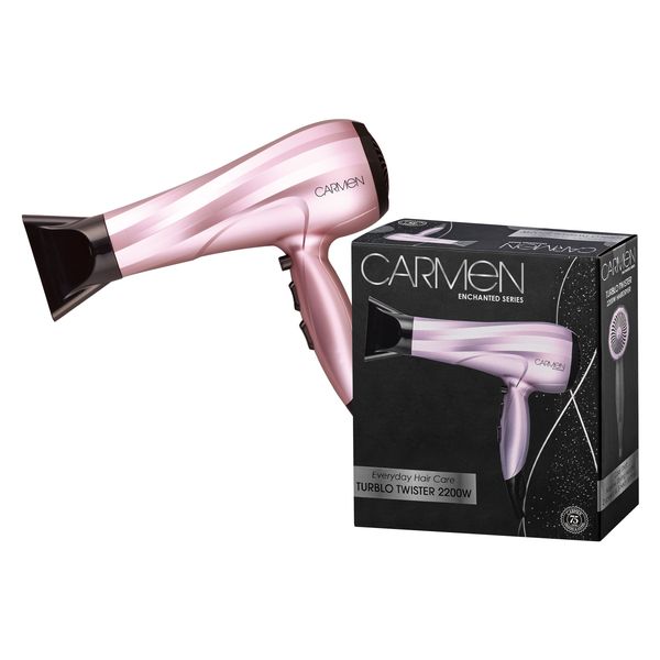 Carmen Turblo Twister Hair Dryer 2200W - Powerful &amp; Fast Drying, Pink