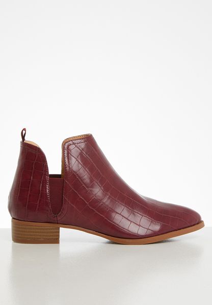 Women's Jada Croc Detail Ankle Boot - Burgundy