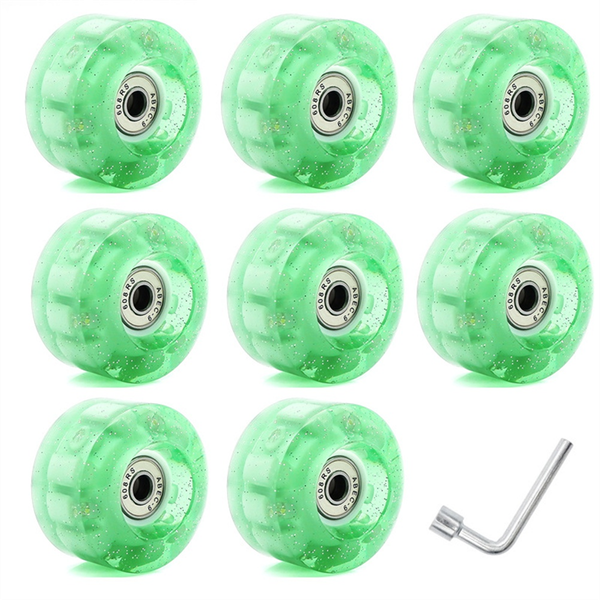 8 Piece Glitter Light Up Roller Luminous Skate Wheel Green