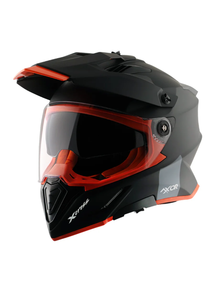 AXOR X-Cross DV Adventure Motorcycle Helmet, Dual Visor, Black Orange Matt