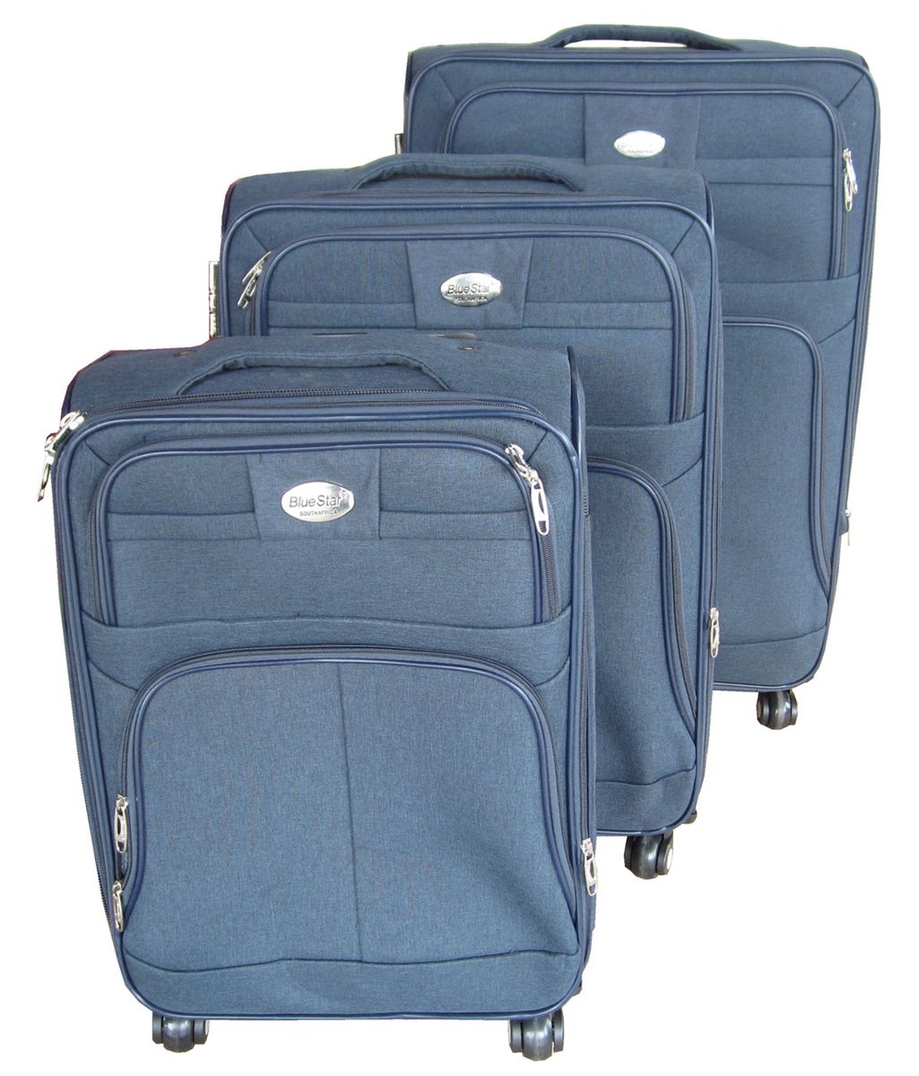 Trolley 3 Piece Travel Luggage Spinner - Blue Fabric