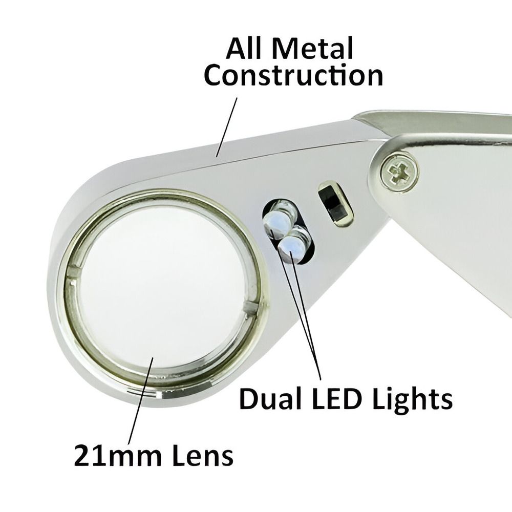 thumbnail image 2 of 10 Pack 40X Full Metal Illuminated Jewelry Loop Magnifier, XYK Pocket Folding Magnifying Glass Jewelers Eye Loupe With Led Led Currency Detecting Jewelry Identifying 2 of 13